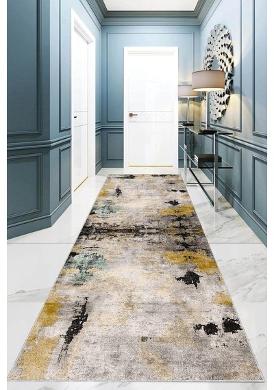 Pelangi Batik Desenli Renk Geçişli Dijital Baskı Yıkanabilir Kaymaz Taban Salon Halısı Ve Yolluk, Bej 80 X 350, 95 Diğer