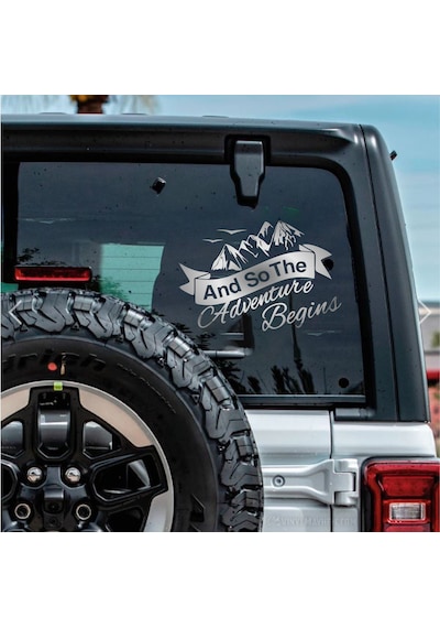Adventure Begins Sticker - Kamp Doğa Dağ Sticker - Araba Oto Motosiklet Karavan Cam Sticker - 00084 15x10 Cm