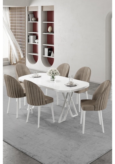 Canisa Kaye Serisi Mdf 90x168 Beyaz Mutfak Masası Takımı 6 Cappucino Sandalye Beyaz Masa Sandalye Cappucino Canisa Kaye Serisi Mdf 90x168 Beyaz Mutfak Masası Takımı 6 Cappucino Sandalye Beyaz Masa Sandalye Cappucino