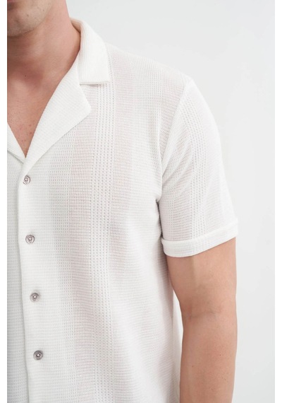 Cazador Slim Fit Örme Pamuklu Ekru Erkek Gömlek 20000 Ekru
