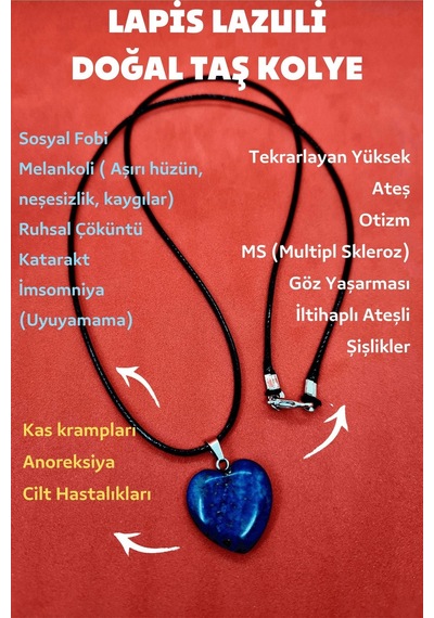 Sertifikalı Doğal Lapis Lazuli Taşı Kalp Kolye Zincir Dahil Çok REnkli