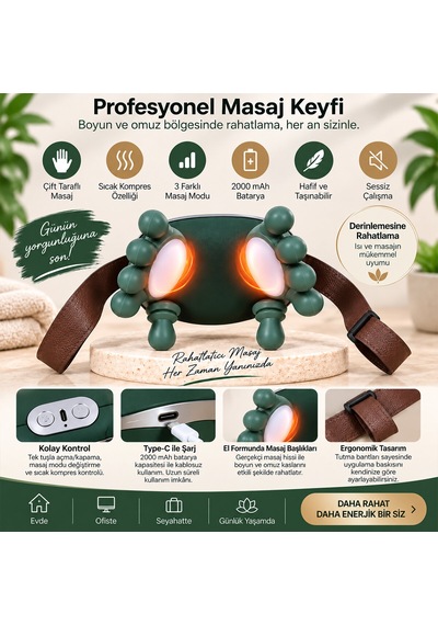 Çift El Şeklinde Boyun Ve Omuz Masaj Aleti 5v - 2000mah 165x155x135mm Dp-770