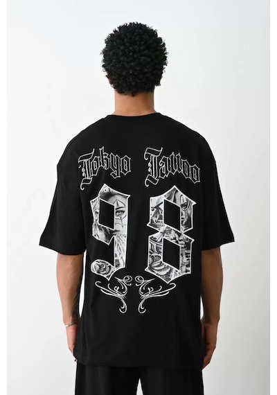 Assema Eekek Baskılı Oversize Kısa Kol T-shirt - Siyah Çok Renkli