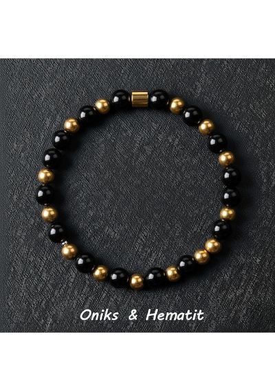 Sertifikalı Doğal Taş 8mm Onix Ve 6mm Hematit Çok Renkli