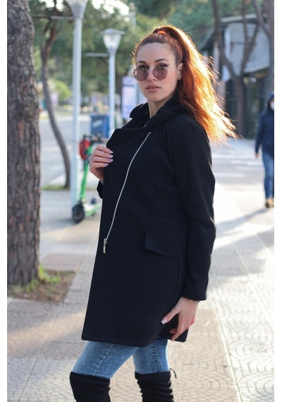 Barbora Kışlık Kürklü Kaşe Kadın Kaban 822siyah9 001