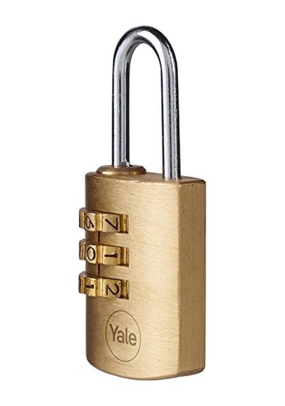 Ayrex Yale Y150b/30/125/1 Şifreli Pirinç Asma Kilit, Standart Koruma, Çelik Halka, 3 Haneli Şifre, Sarı