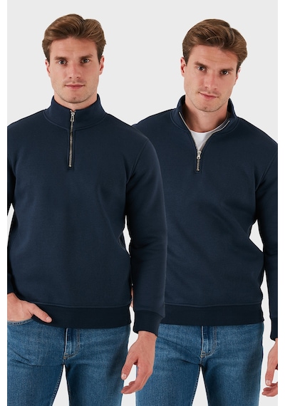 Buratti Pamuklu Regular Fit Dik Yaka 2'Li Paket Erkek Sweat 59052592S2 Koyu Lacivert-Koyu Lacivert