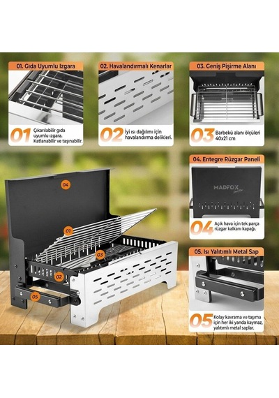 Madfox Steelfold Paslanmaz Çelik Katlanabilir Mangal Siyah