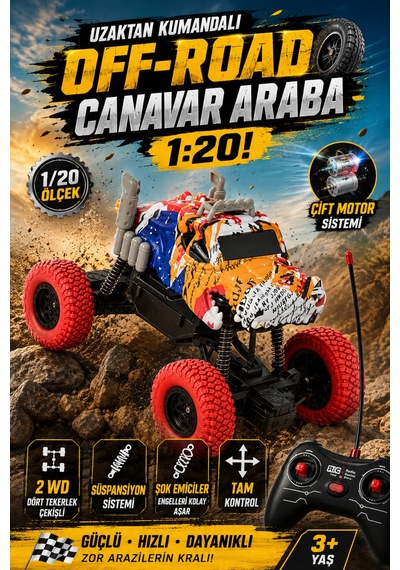 Uzaktan Kumandalı Araba Off-road Canavar Kamyon 1:20 Ölçek Çift Motorlu Süspansiyonlu Rc Turuncu