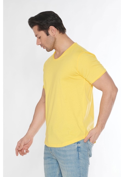 Black Horn Erkek Geniş Yaka %100 Pamuk Salaş T-shirt Sarı