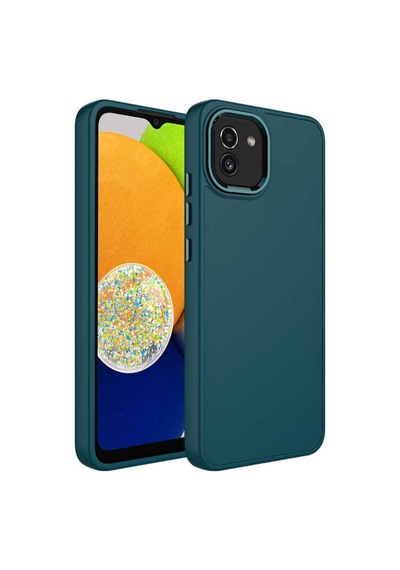 Galaxy A03 Kılıf Metal Çerçeve Ve Buton Tasarımlı Silikon Zore Luna Kapak Koyu Yeşil
