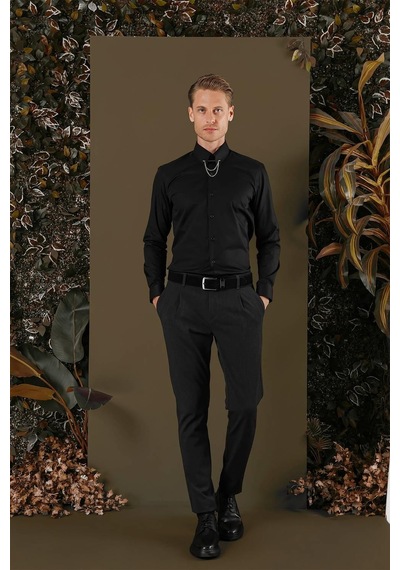 Efor Gk 704 Slim Fit Siyah Klasik Gömlek Siyah
