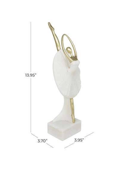 Polystone Dancer Dekoratif Heykel Bale Ev Dekoru Heykeli Altın Vurgulu, Vurgu Heykelcik 10,16 Cm X 10,16 Cm X 35,56 Cm, Krem