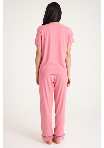 Amarelle Dream Pembe Viskon V Yaka Dantel Detaylı Pijama Takımı Pembe