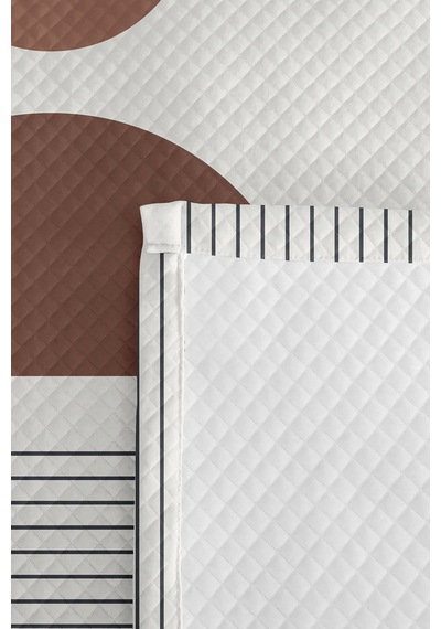 Minimal Boho Geometrik Bej Genç Odası Tek Kişilik Pike Takımı - Vizon 160x220 Cm Yatak Örtüsü Kremamsı Vadi Çizgisi