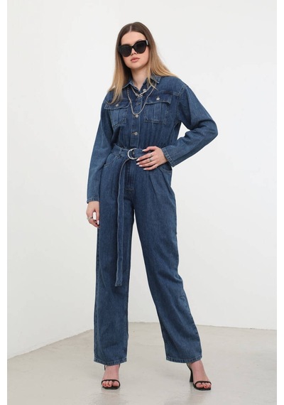 Kadın Oversize Jean Tulum Koyu Mavi 001
