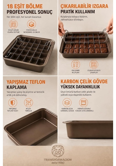 18 Bölmeli Yapışmaz Brownie Kek Kalıbı Çıkarılabilir Izgaralı Karbon Çelik Teflon Bölmeli Fırın Tepsisi Porsiyonluk Mini Kek Bar Kurabiye Hamur İşleri Kalıbı 723425 Çok Renkli