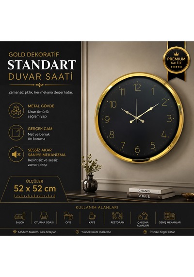 Gold Dekortaif 52 X 52 Cm Duvar Saati