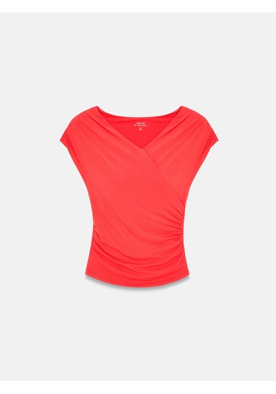 Dilvin 33157 Bra-free Drapeli V Yaka Top Kırmızı