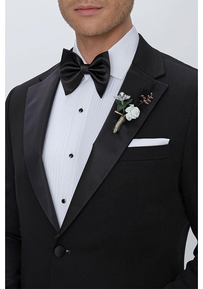 Efor Black 067 Slim Fit Çıkarılabilir Saten Yaka Siyah Damatlık Smokin Takım Siyah