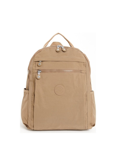Sanmorris Unisex Suya Dayanıklı Krinkıl Kumaş Çok Gözlü Bej Laptop Okul Ve Sırt Çantası Bej