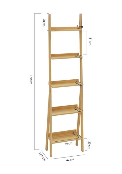 Digithome Bambu 5 Raflı Merdiven Kitaplık Banyo Düzenleyici Raf Organizer Saksılık Db-0022 Kahverengi