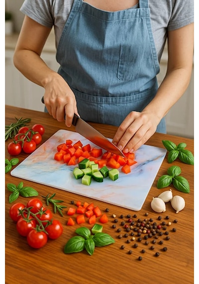 Cam Kesme Tahtası, Kesme Tablası Kenarları Oval, Antibakteriyal, Sunum Tahtası Pembe Açık Pembe