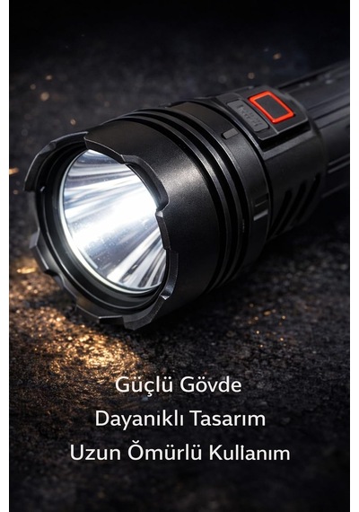 Tr 80w 8000 Lümen Zoomlu Şarjlı El Feneri, 18000 Mah Powerbank, Siyah