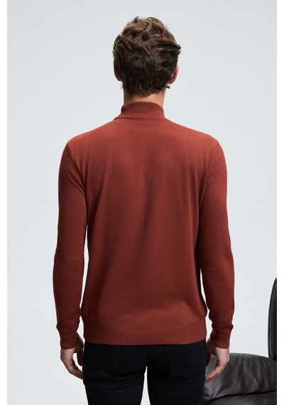 Grimelange REBEL Erkek Yarım Balıkçı Yaka Basic Slim Fit Triko Kiremit Rengi Kazak