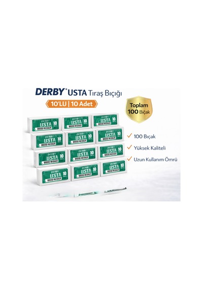 Derby Usta Çift Taraflı Jilet Tam Bıçak Berber Jileti 10lu 10 Paket