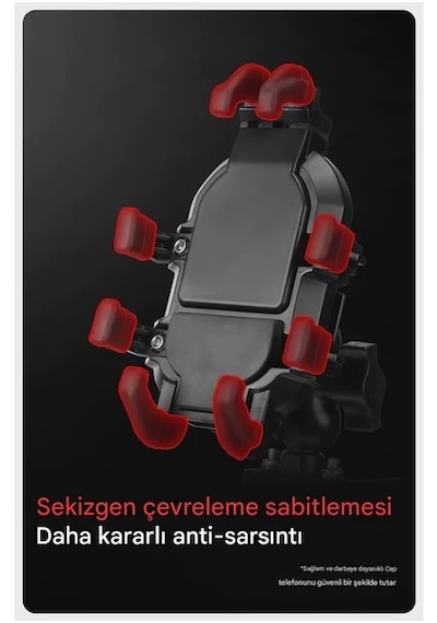 B05 Ayna Bağlantılı Titreşim Önleyici Motosiklet Telefon Tutucu – 360° Dönebilir, Şok Emicili