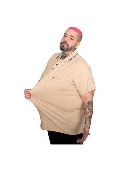 Mode Xl Büyük Beden Erkek Likralı Süprem Cepli Polo Yaka T-shirt 21558 Bej Bej