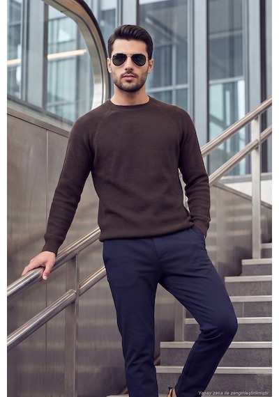 Buratti Pamuklu Regular Fit Bisiklet Yaka Kazak Erkek Kazak 7020263 Kahve