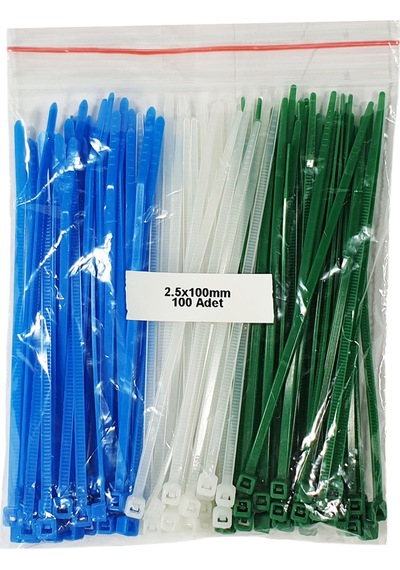 Plastik Kablo Bağı Mavi - Beyaz - Yeşil 2,5 x 100 mm 100 Adet