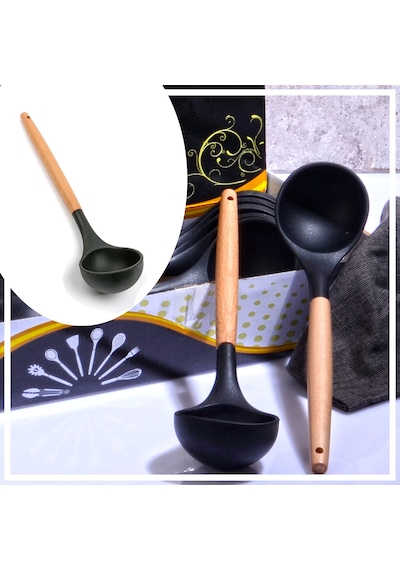 Bambu Saplı Silikon Kepçe Siyah