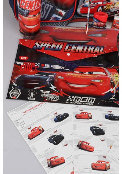 X Dekomus Lisanslı Cars Kırtasiye Okul Seti Okul, Beslenme Ve Kalem Çantası,matara, Beslenme Kabı Açık Gri
