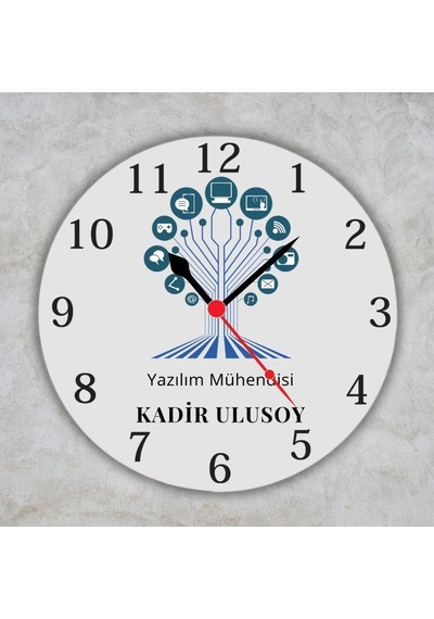 Teknoloji Ve Bilişim Temalı Ofis Duvar Saati - Yazılımcıya Özel İsimli Metal Saat Çok Renkli