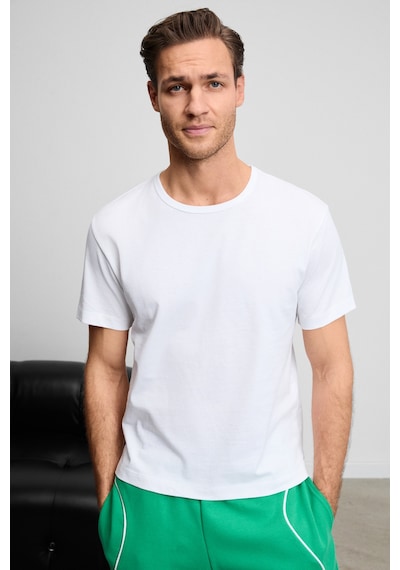 Grımelange Fayon Erkek Yumuşak Ve Esnek Kumaşlı Organik Pamuklu Yuvarlak Yakalı Beyaz T-shirt