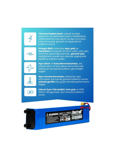 Tomolco H7 Batarya 36v 6.600mah Elektrikli Scooter Bataryası Mavi