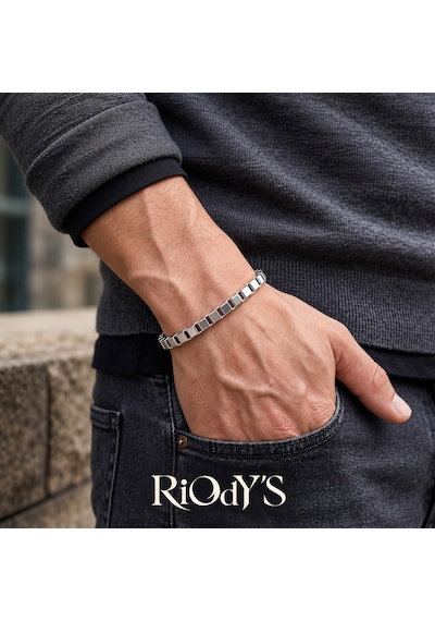 Riody's Kastor Erkek Bileklik Gümüş Renk Çelik Kare Arnavut Zincir Kancalı Kilit Beyaz - Gümüş