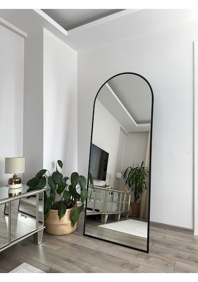 Effe Siyah Metal Çerçeveli 180 X 70 Cm Demonte Ayaklı Oval Boy Aynası