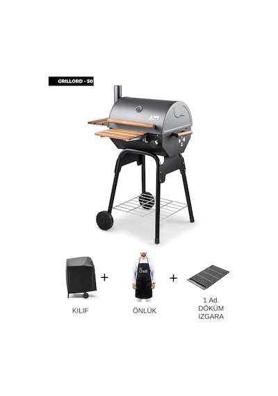 Grillord 50 Kömürlü Barbekü 1 Adet Döküm Izgaralı + Hediye Seti Siyah