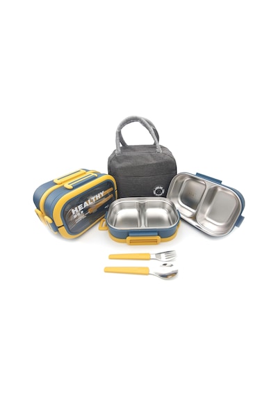Valkyrie 304 Çelik Bölmeli Lunch Box Seti Termal Çantalı, Bölmeli, Çatal Kaşıklı, Sızdırmaz Yemek Kabı Sarı-yeşil Yeşil