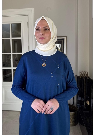 Rabia Şamlı Melda Triko Tunik İndigo Çok Renkli