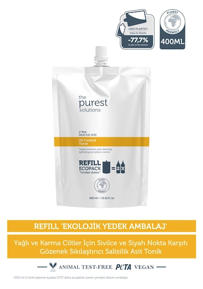 Sivilce & Siyah Nokta Karşıtı Salisilik Asit Tonik Yağlı-karma Ciltler Ekolojik Yedek Paket 400ml