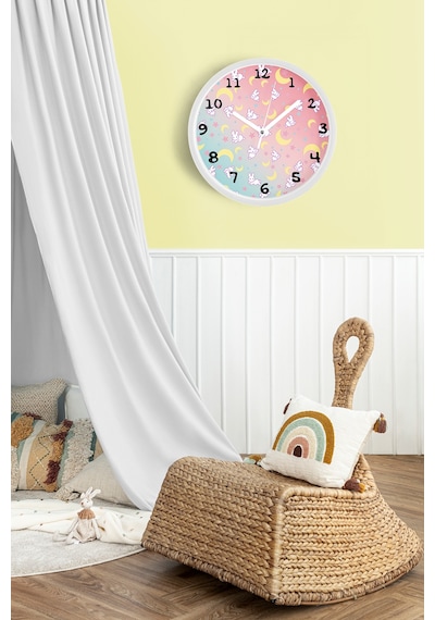 Sevimli Tavşan Tasarımı Çocuk Odası Duvar Saati - 25cm - Önü Camlı Beyaz Kasa - Sessiz Mekanizma-jh0719 Beyaz