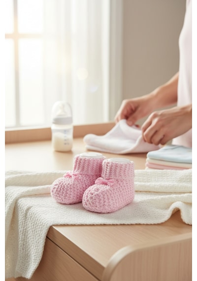 Balbeybi Örgü Triko Yenidoğan Bebek Patiği 0 6 Ay Unisex Ponponsuz Yumuşak Patik Pembe