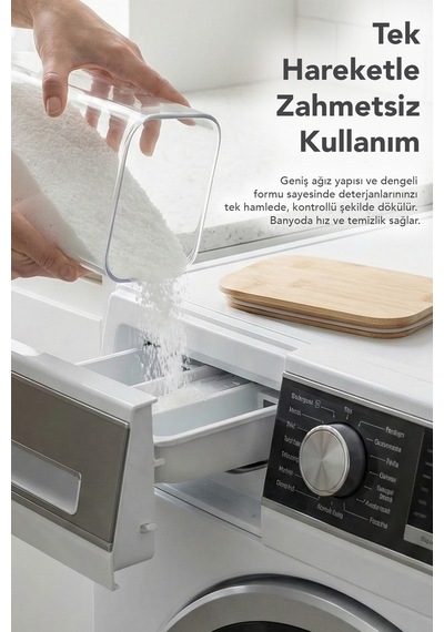 3 Adet Aura Deterjan Saklama Kutusu - Hava Almaz Bambu Kapak Toz Tablet Deterjan Saklama Kabı 3,1 Lt Şeffaf