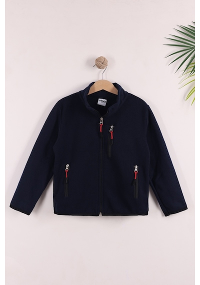 Monox Çocuk Lastik Manşetli Fermuarlı 3 Cepli Unisex Polar Ceket Lacivert