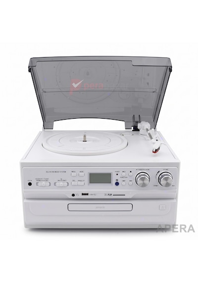Nostaljik Ahşap Pikap Bluetooth Cd Ve Radyolu Adaptörle Çalışır Tüm Plaklara Uyumlu Müzik Seti Kn-140 Beyaz